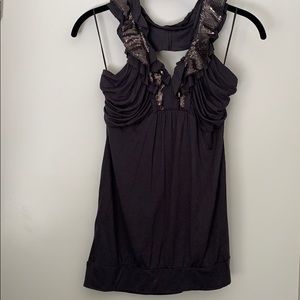 Express ruffle halter top gray